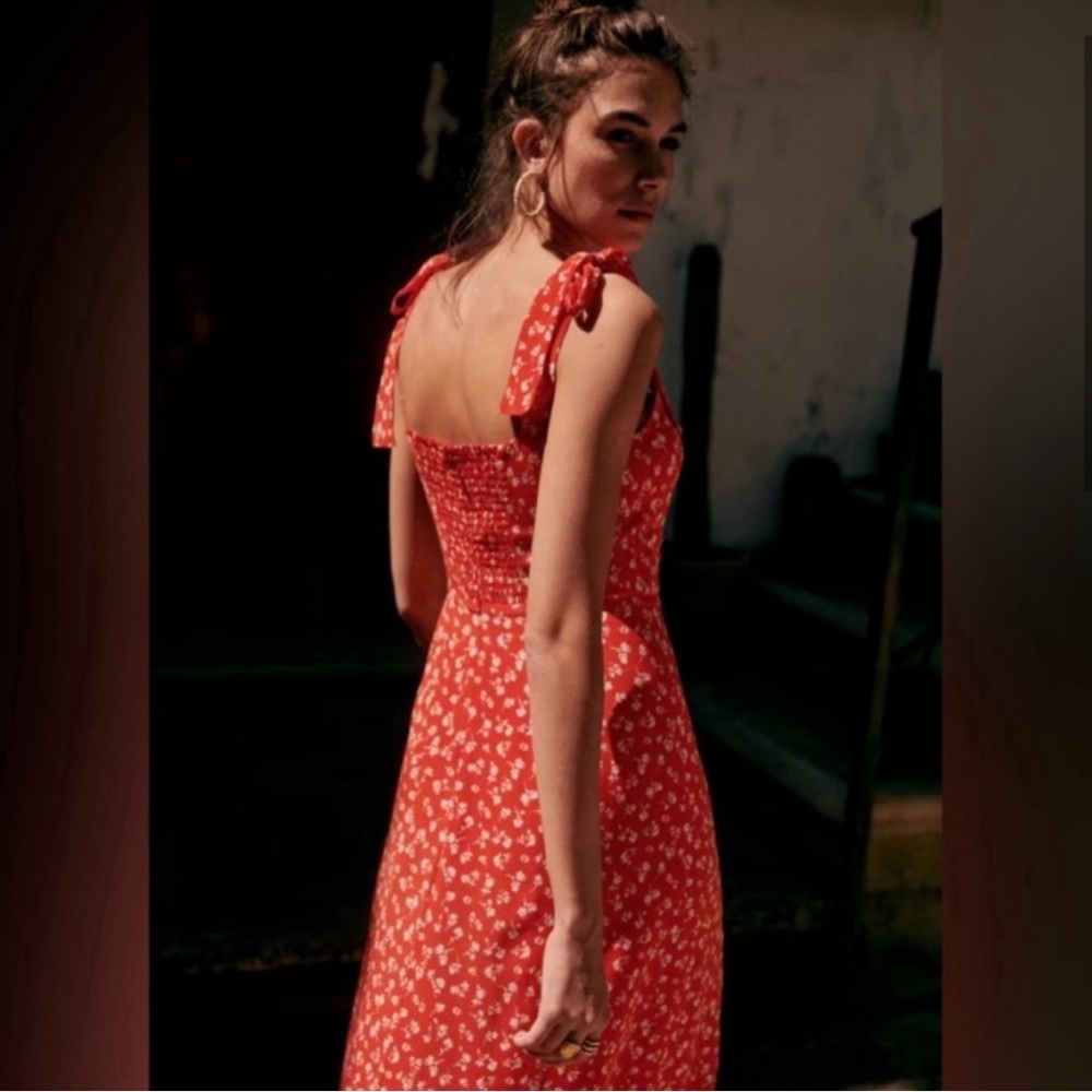 SÉZANE Dorotha Midi Dress - Silk Coral Mini Flowers